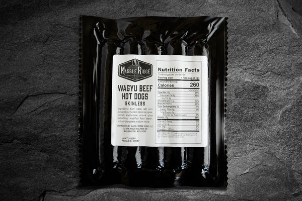 Wagyu Beef Hot Dogs, Skinless - Marble Ridge Specialty Farms