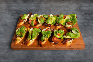 Tomato, Peach & Bacon Bruschetta Toasts