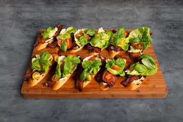 Tomato, Peach & Bacon Bruschetta Toasts