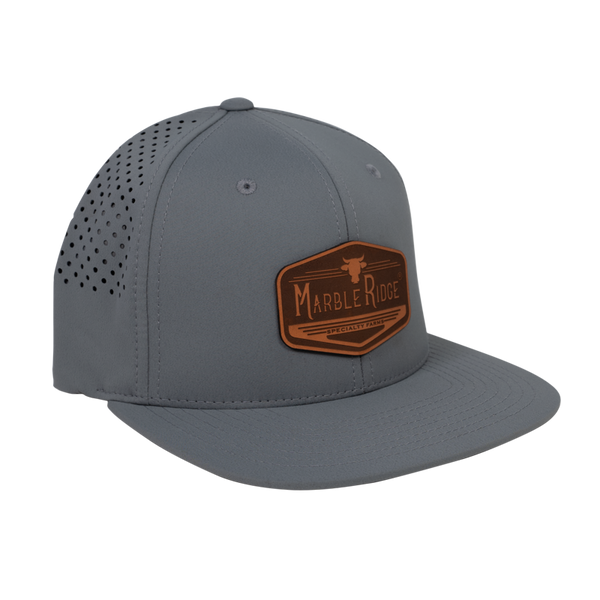 Marble Ridge Leather Logo Flexfit Snapback Flat Bill Hat, Gray - Marble Ridge Specialty Farms