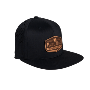 Marble Ridge Leather Logo Flexfit Snapback Flat Bill Hat, Black - Marble Ridge Specialty Farms