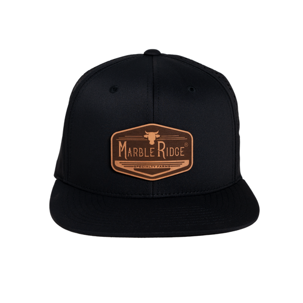Marble Ridge Leather Logo Flexfit Snapback Flat Bill Hat, Black - Marble Ridge Specialty Farms