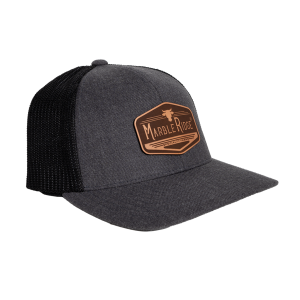 Marble Ridge Leather Logo Flexfit Snapback Trucker Hat - Marble Ridge Specialty Farms