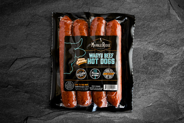 Wagyu Beef Hot Dogs, Natural Casing - Marble Ridge Specialty Farms